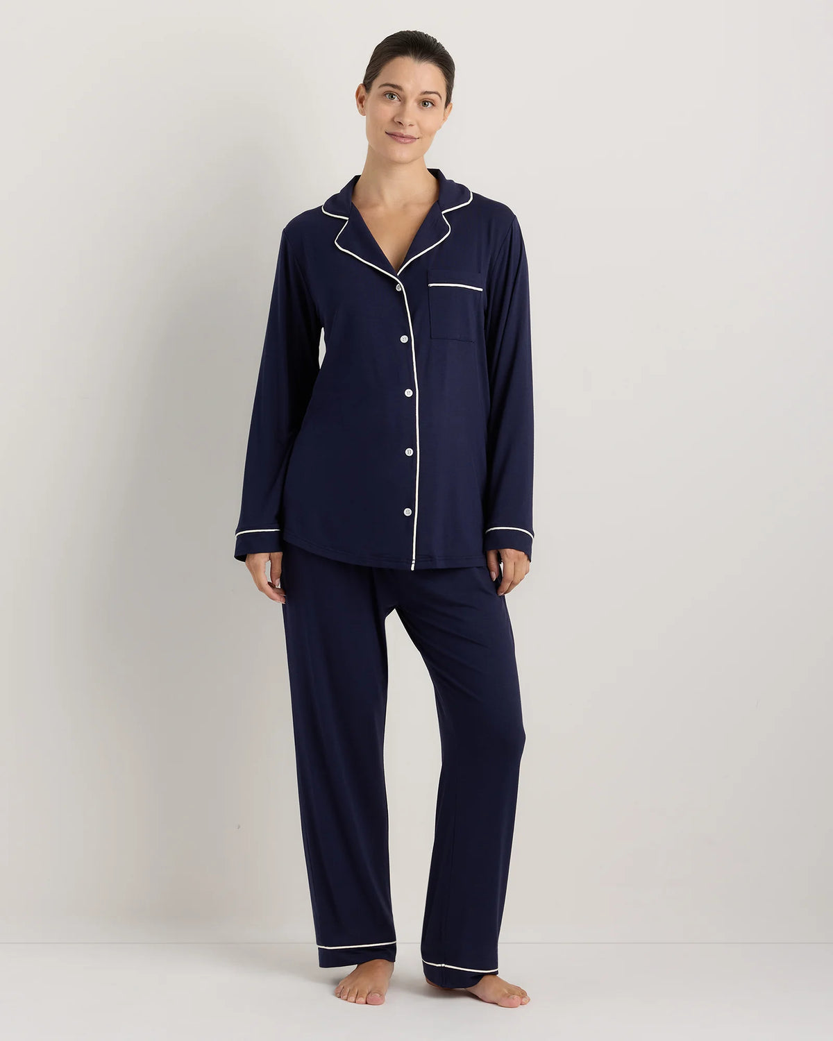Bamboo Jersey Maternity Long Sleeve Pajama Set - XS / Nocturnal Green