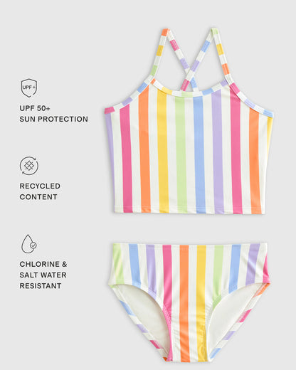 Tankini and Long Sleeve Raglan Rash Guard Set - 6 / Rainbow Stripe