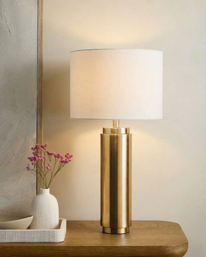 Cylindrical Iron Table Lamp - One Size / Brass