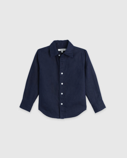 100% European Linen Long Sleeve Shirt - 2T / Sky Blue Mariner Stripe