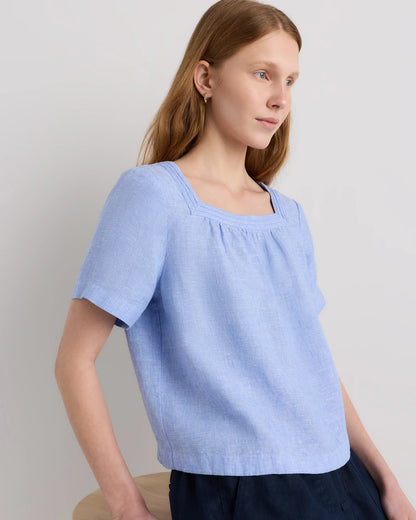 100% European Linen Square Neck Swing Top - XS / Black