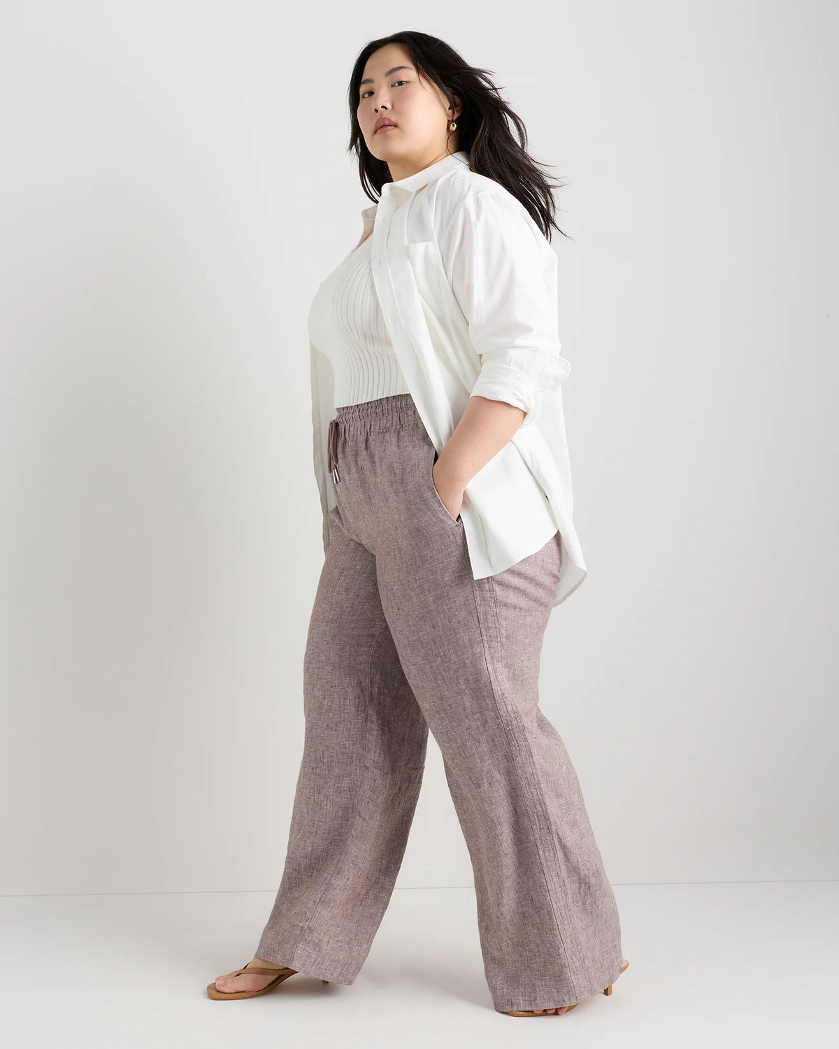 100% European Linen Wide Leg Pants - 1X / Black