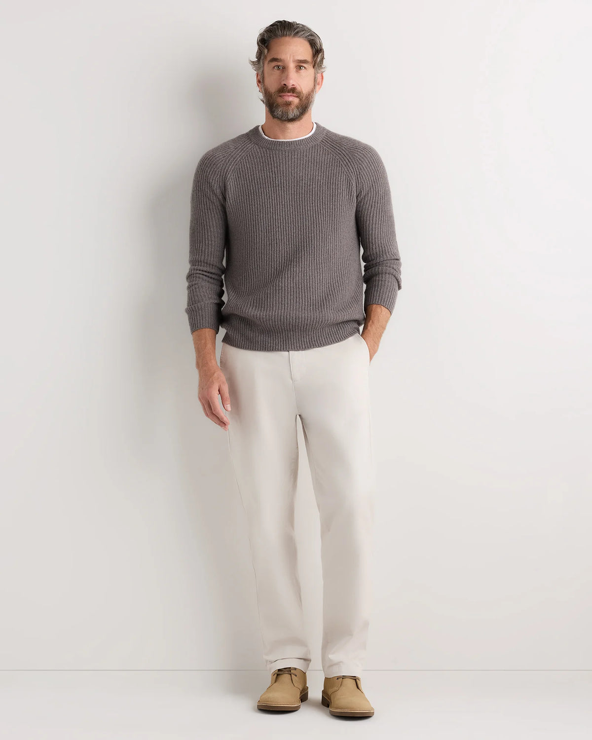 Mongolian Cashmere Fisherman Crewneck Sweater - S / Navy Marl