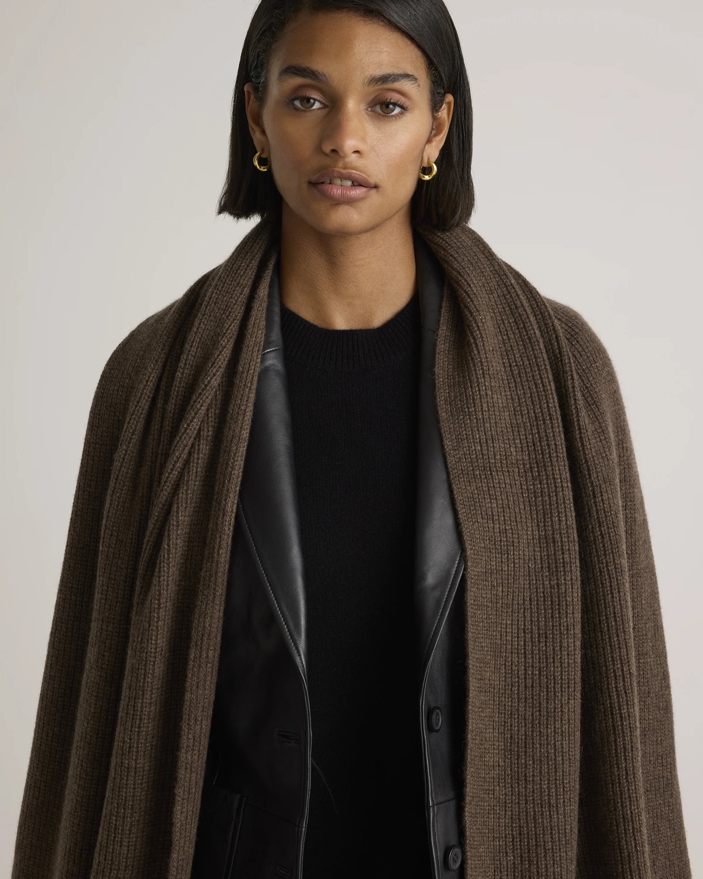 Mongolian Cashmere Ribbed Wrap - One Size / Heather Grey