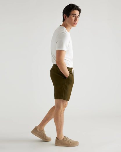 100% European Linen Drawstring Beach Shorts - 7" - XS / Taupe Brown Chambray