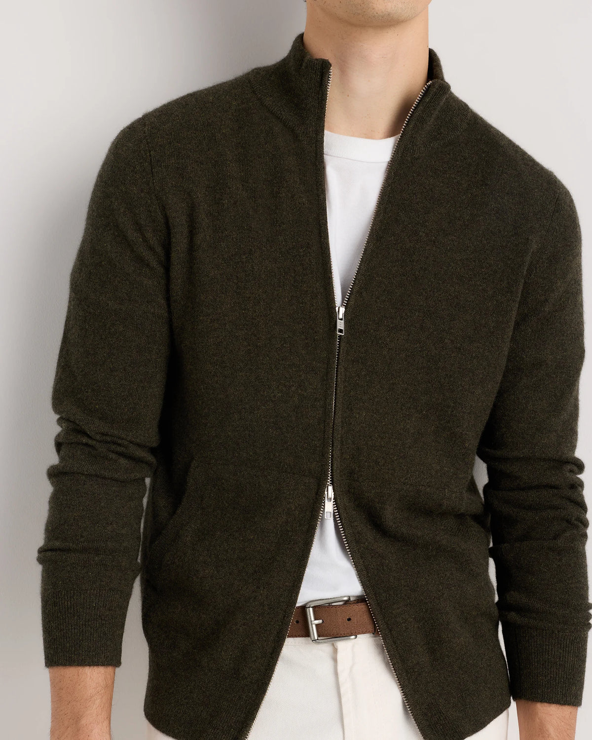Mongolian Cashmere Full Zip Sweater - S / Teak
