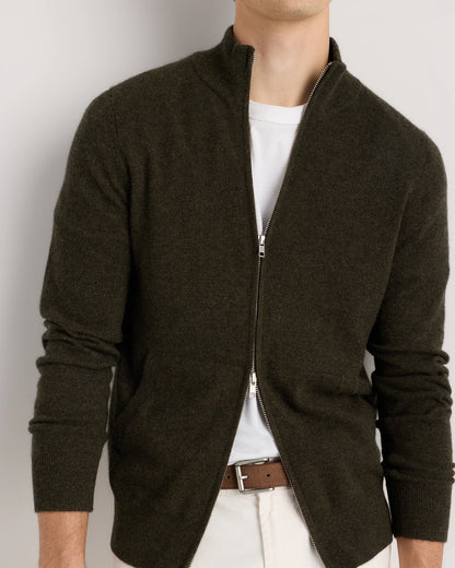 Mongolian Cashmere Full Zip Sweater - S / Teak