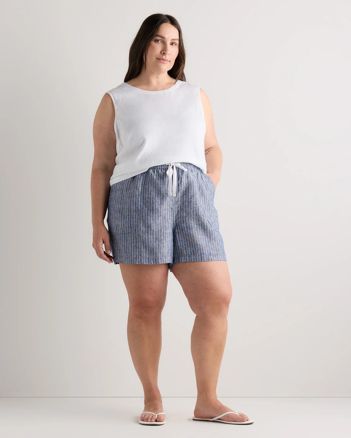 100% European Linen Shorts - 1X / Classic Mini Gingham