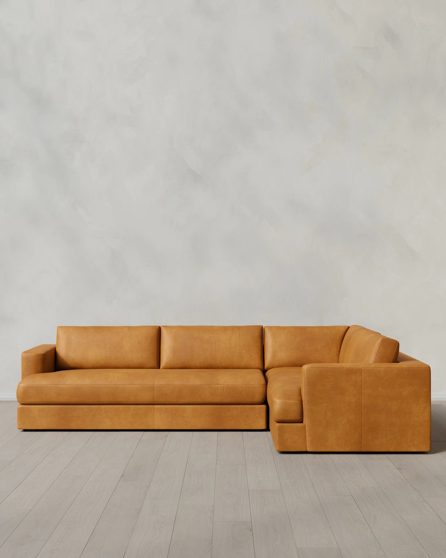 Sierra Curved Arm L Sectional in Leather - Right Arm / Auburn