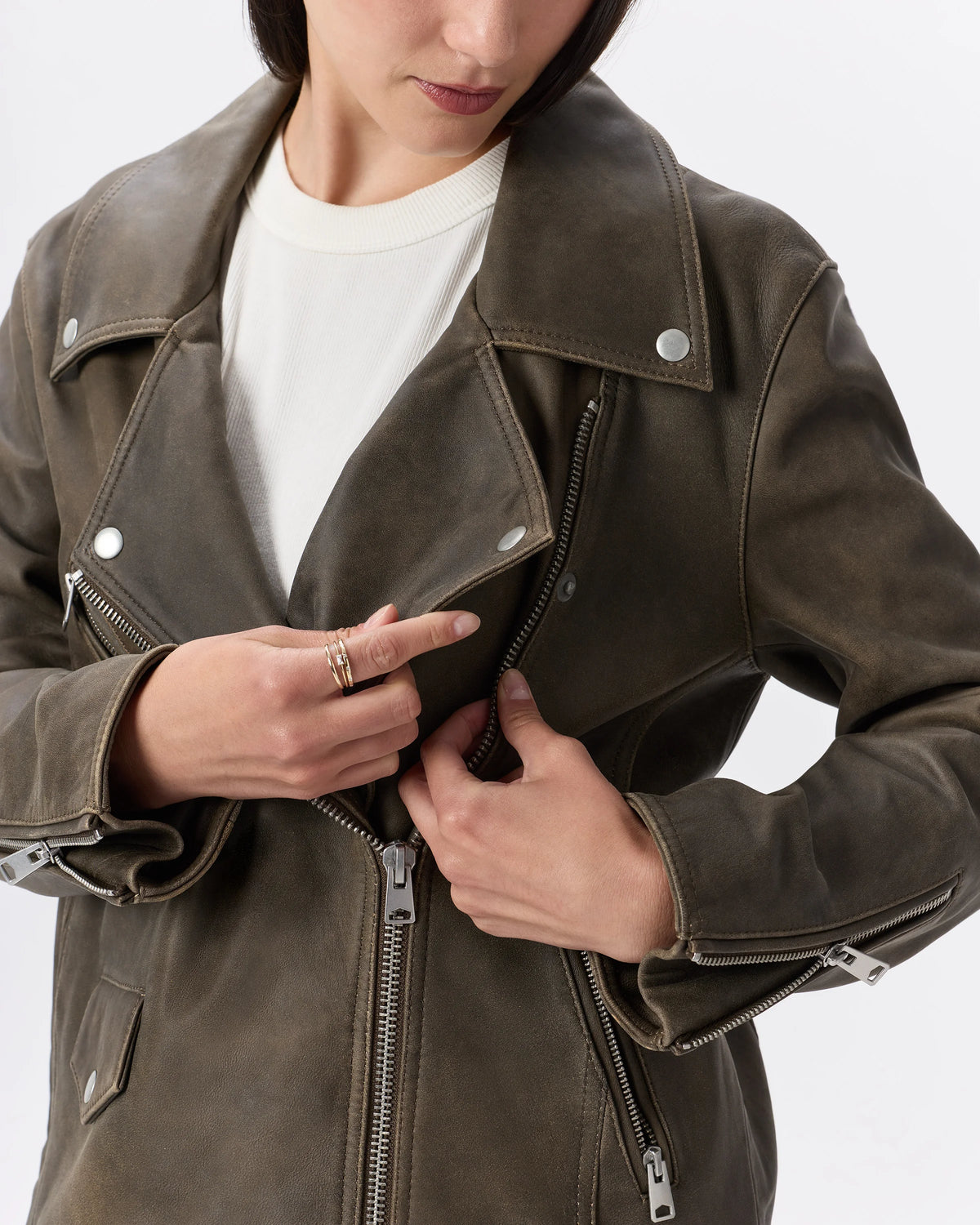 100% Leather Oversized Biker Jacket - XS / True Black