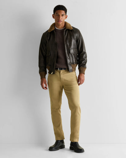 Shearling Collar Leather Flight Jacket - S / True Black