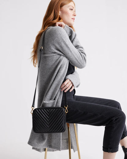 Italian Leather Quilted Crossbody Bag - One Size / Black