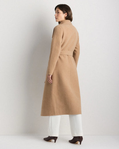 Double-Faced Merino Wool Draped Collar Wrap Coat - XS / Oat