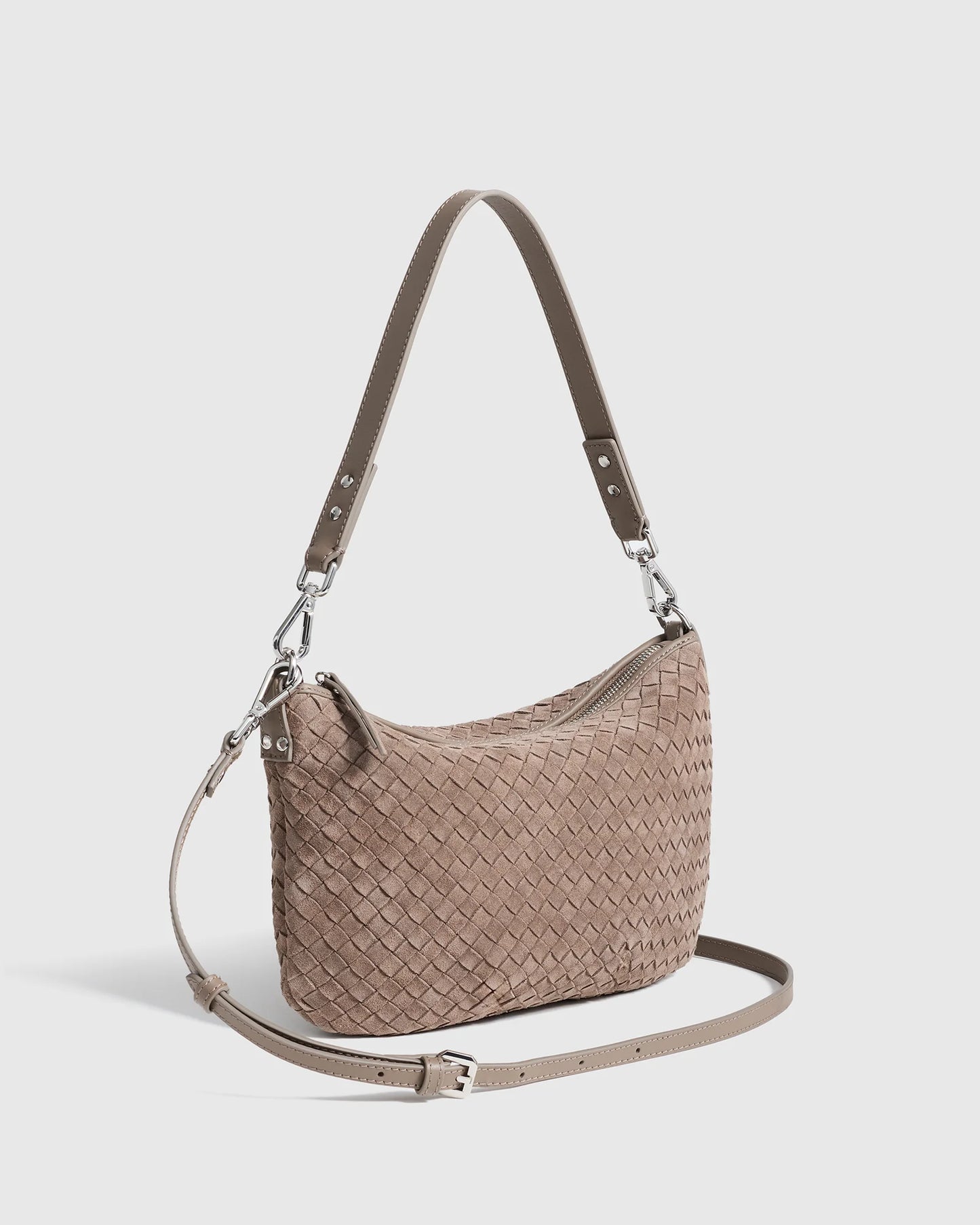 Sloane Suede Handwoven Mini Shoulder Bag - One Size / Pebble