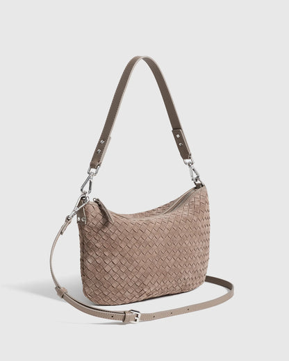 Sloane Suede Handwoven Mini Shoulder Bag - One Size / Pebble