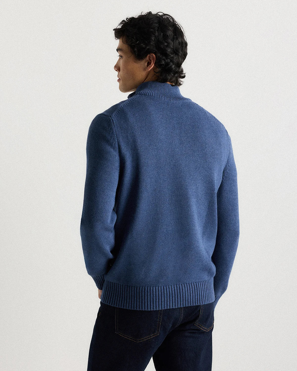 100% Organic Cotton Quarter-Zip Sweater - S / Moonstone Blue