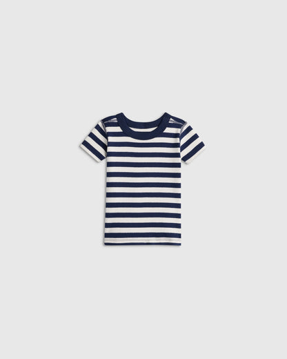 100% Organic Cotton Short Sleeve and Shorts Pajama Set - 12-18M / Navy Stripe