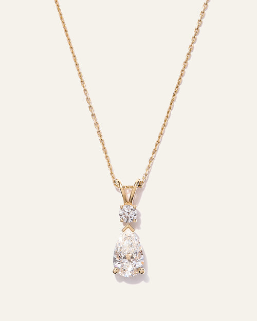 14K Gold Lab Grown Diamond Round & Pear Drop Necklace - One Size / Yellow Gold