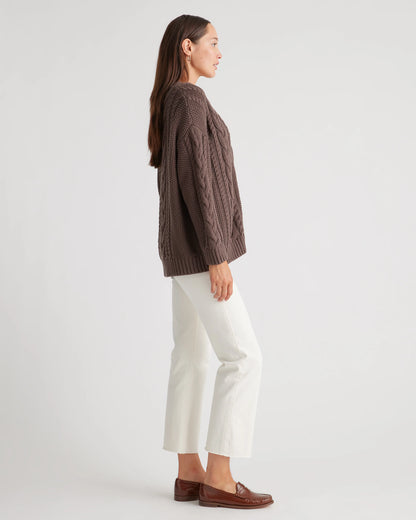 100% Organic Cotton Oversized Cable Cardigan - XS / Heather Brown