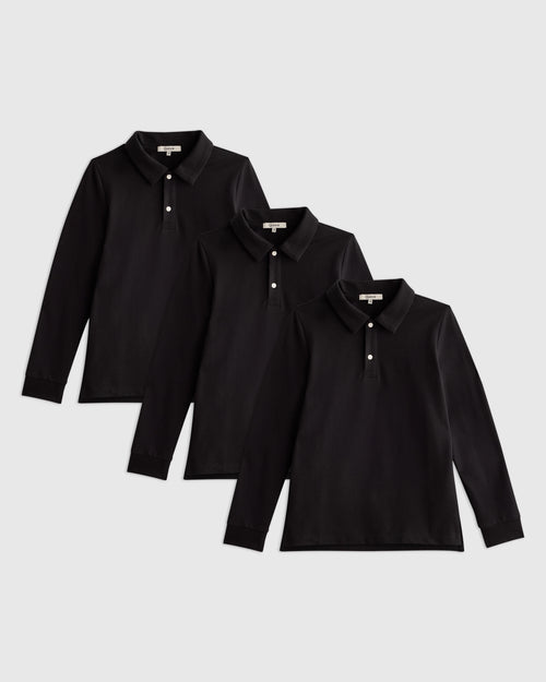 Organic Cotton Long Sleeve Pique Polo 3-Pack - 8 / Black