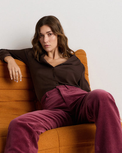 Organic Stretch Corduroy Straight Leg Pants - 0 / Espresso