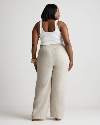 100% European Linen Wide Leg Pants - 1X / Bayberry Olive