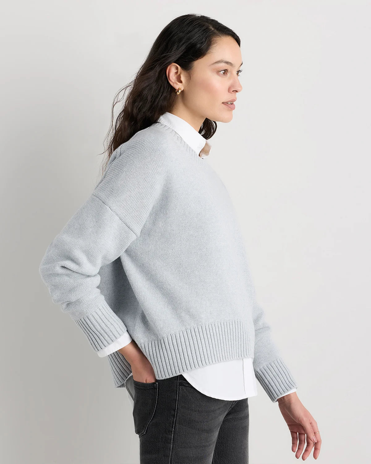100% Organic Cotton Boyfriend Crew Sweater - XS / Speckled Beige