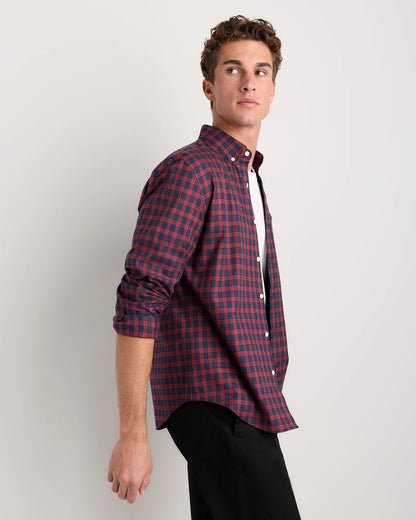 100% Organic Cotton Brushed Flannel Shirt - S / Red/Navy