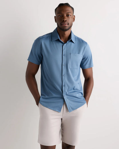 Commuter Stretch Pique Short Sleeve Button Down - S / Black