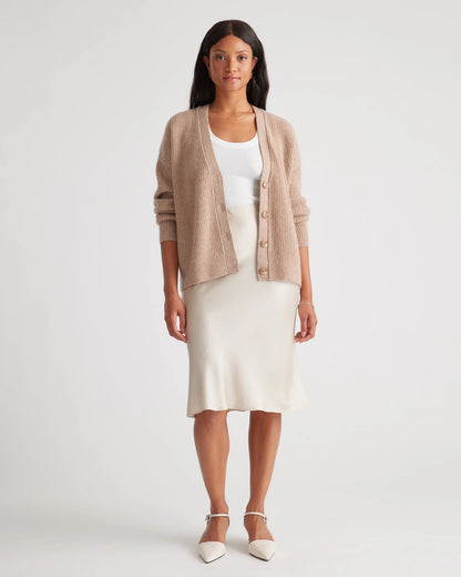 Mongolian Spring Cashmere Fisherman Boxy Cropped Cardigan Sweater - XS / Heather Grey