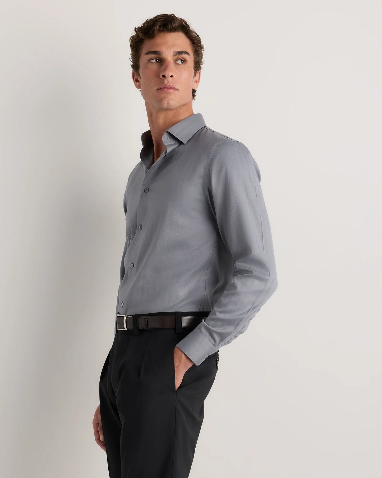 Supima Cotton Herringbone Dress Shirt - S / Blue Stripe