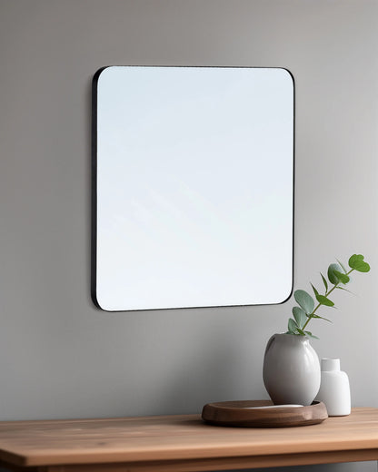 Square Metal Framed Wall Mirror - One Size / Black Metal Frame