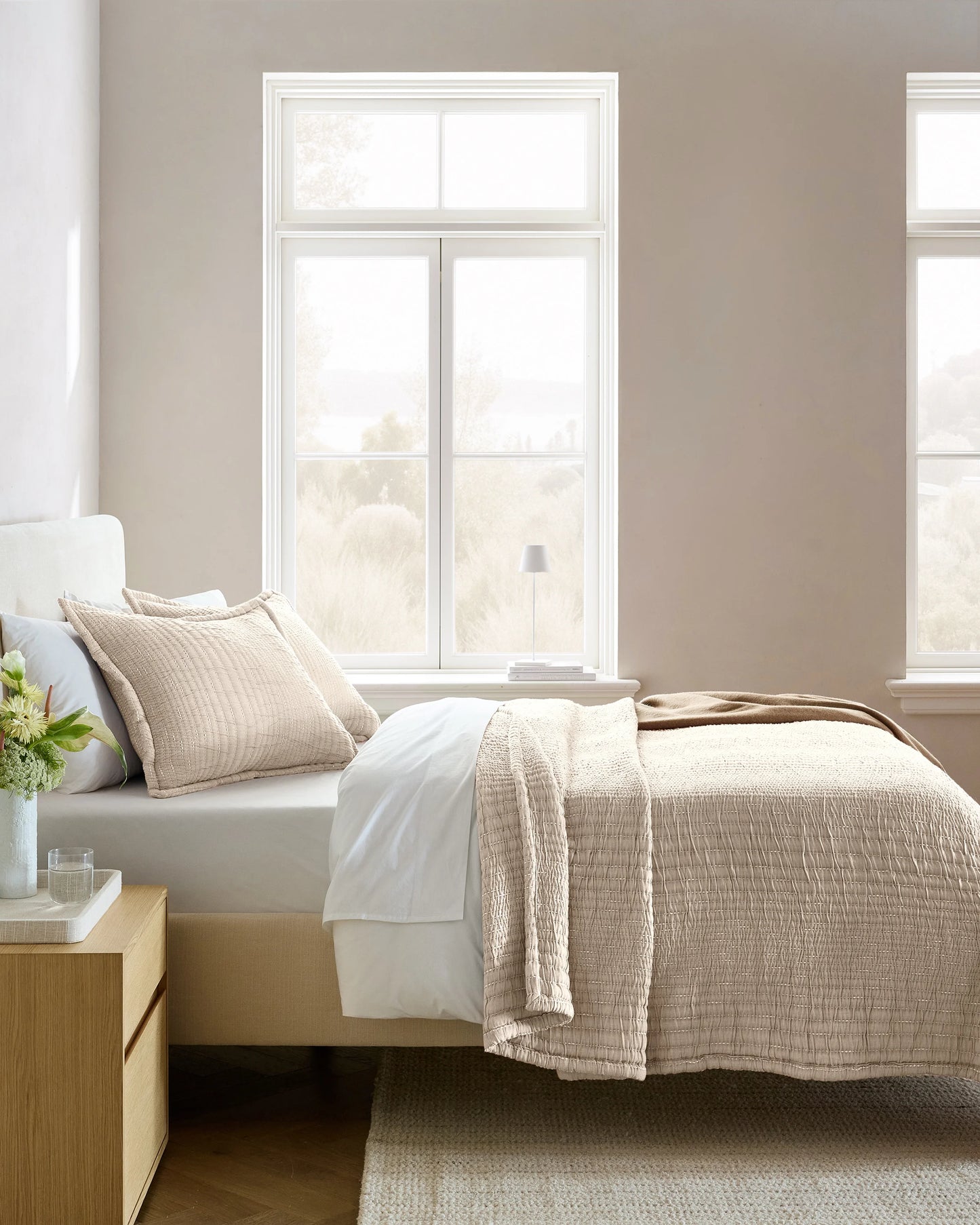 Organic Cotton Channel Stitch Coverlet Set - Twin / Coral Pink