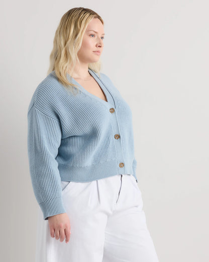100% Organic Cotton Fisherman Boxy Cropped Cardigan - 1X / Black