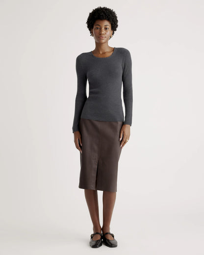 Featherweight Cashmere Ribbed Crewneck Sweater - XS / Charcoal