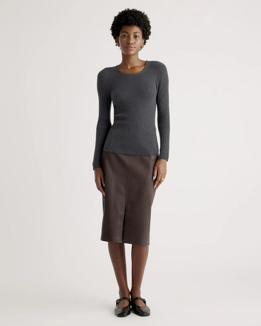 Featherweight Cashmere Ribbed Crewneck Sweater - XS / Charcoal