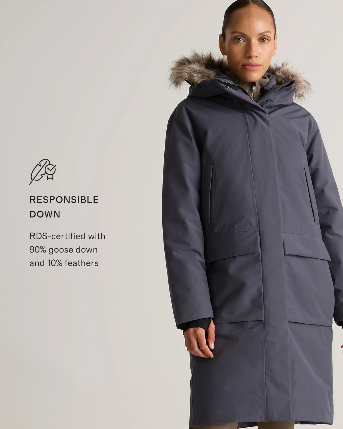 Responsible Down Hooded Long Parka - XS / Storm Blue