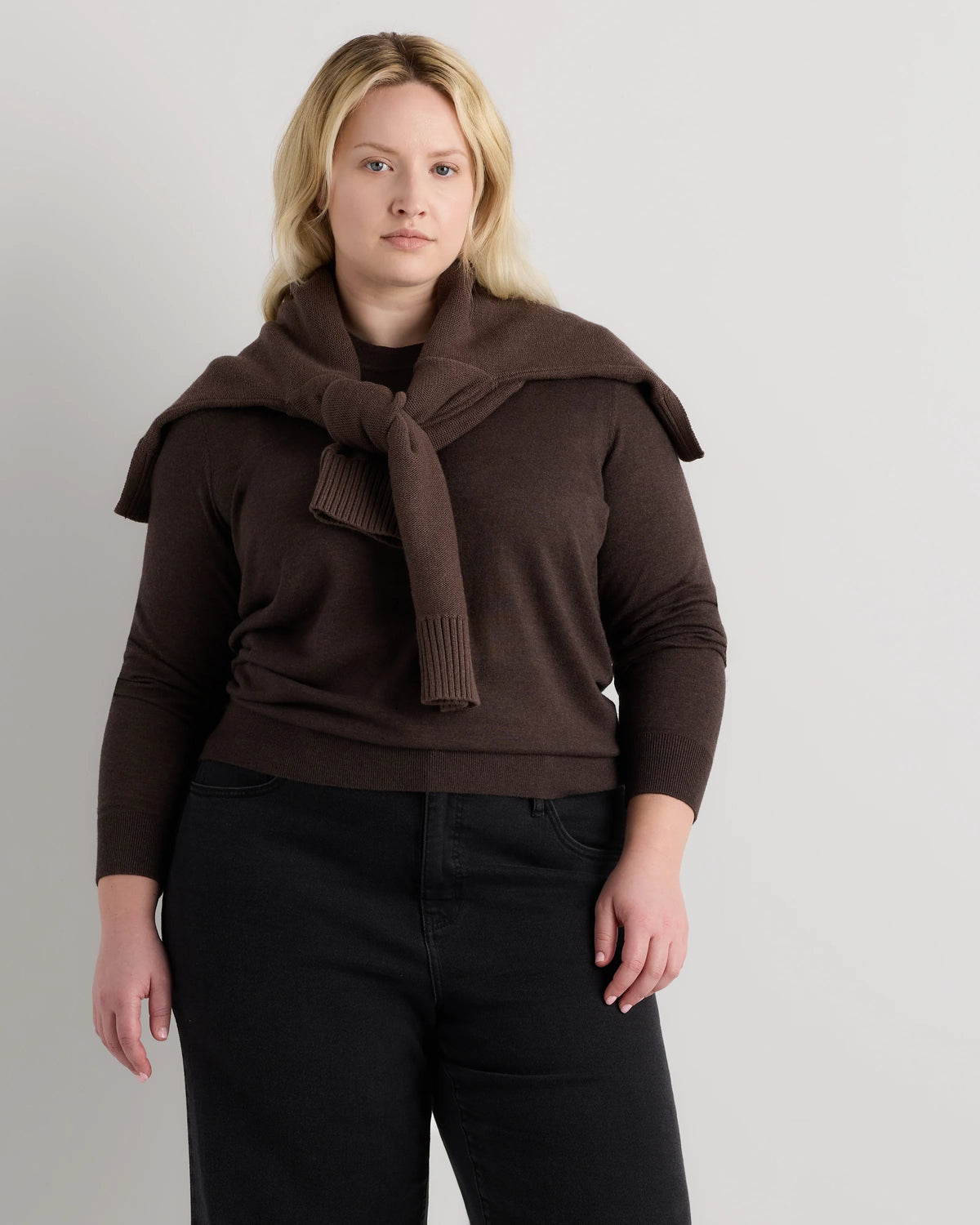 Lightweight Cotton Cashmere Crew Sweater - 1X / Black
