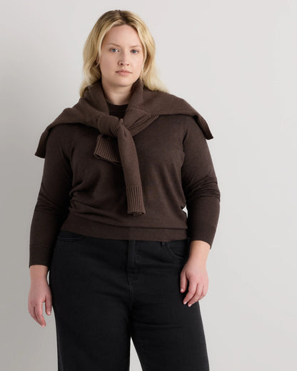 Lightweight Cotton Cashmere Crew Sweater - 1X / Black