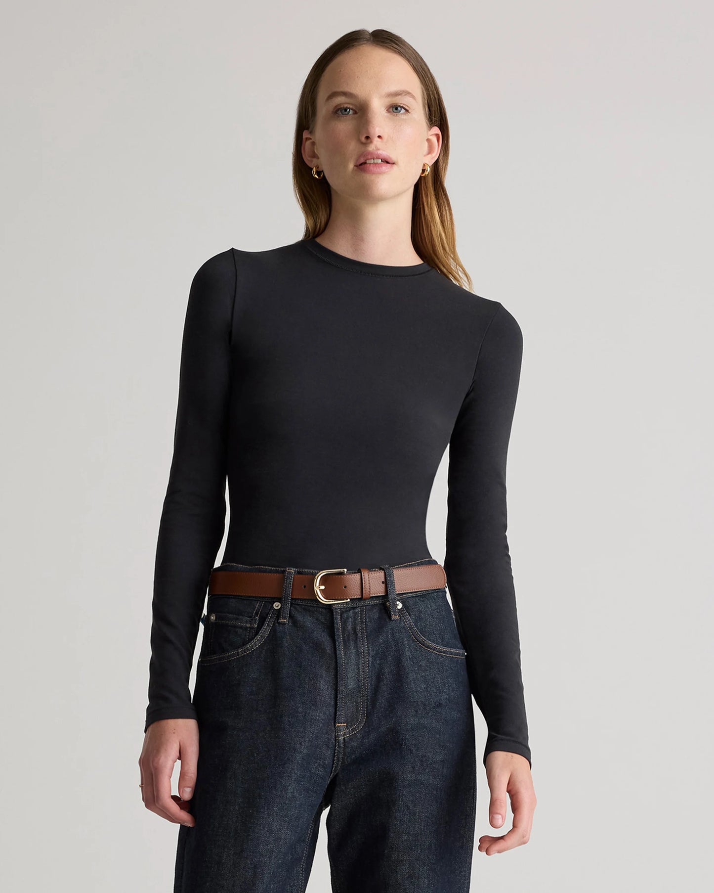 Stretch Cotton Jersey Fitted Long Sleeve T-Shirt - XS / Linen White