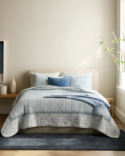 Organic Cotton Block Print Quilted Sham Set - Standard / Green