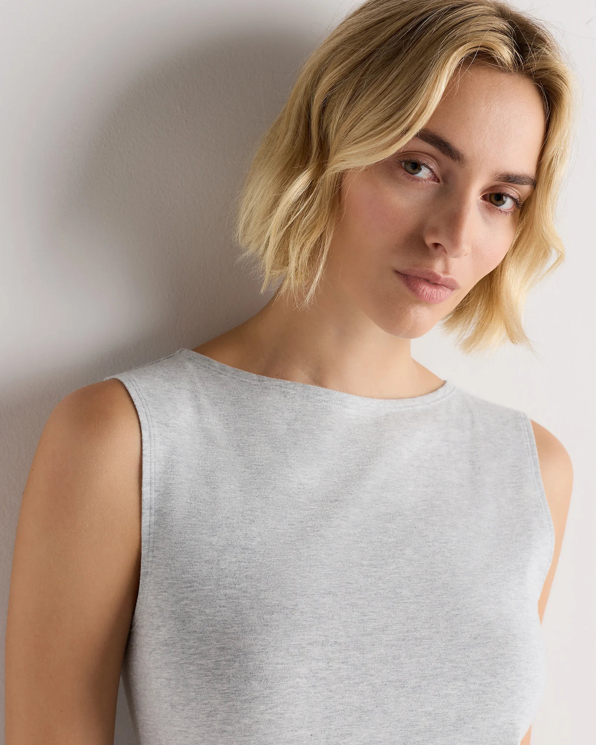 Stretch Cotton Jersey Boat Neck Tank - XS / Heather Grey