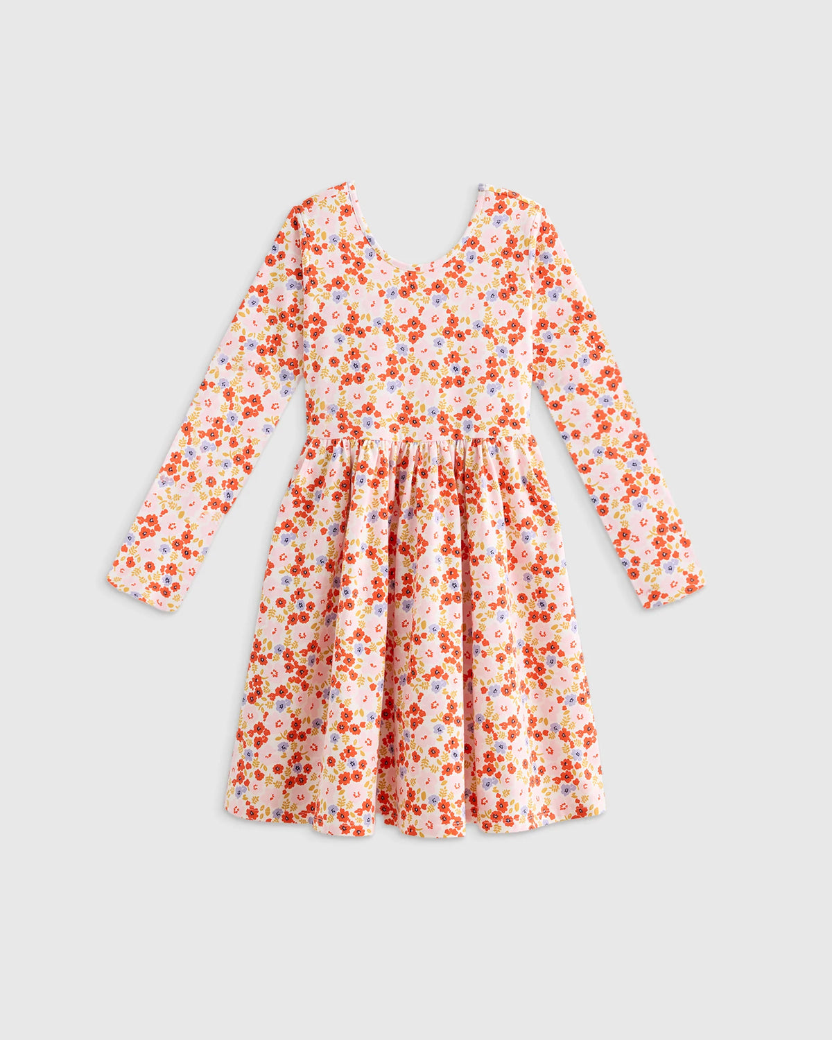 Organic Cotton Long Sleeve Skater Dress - 2T / Red Poppy Garden