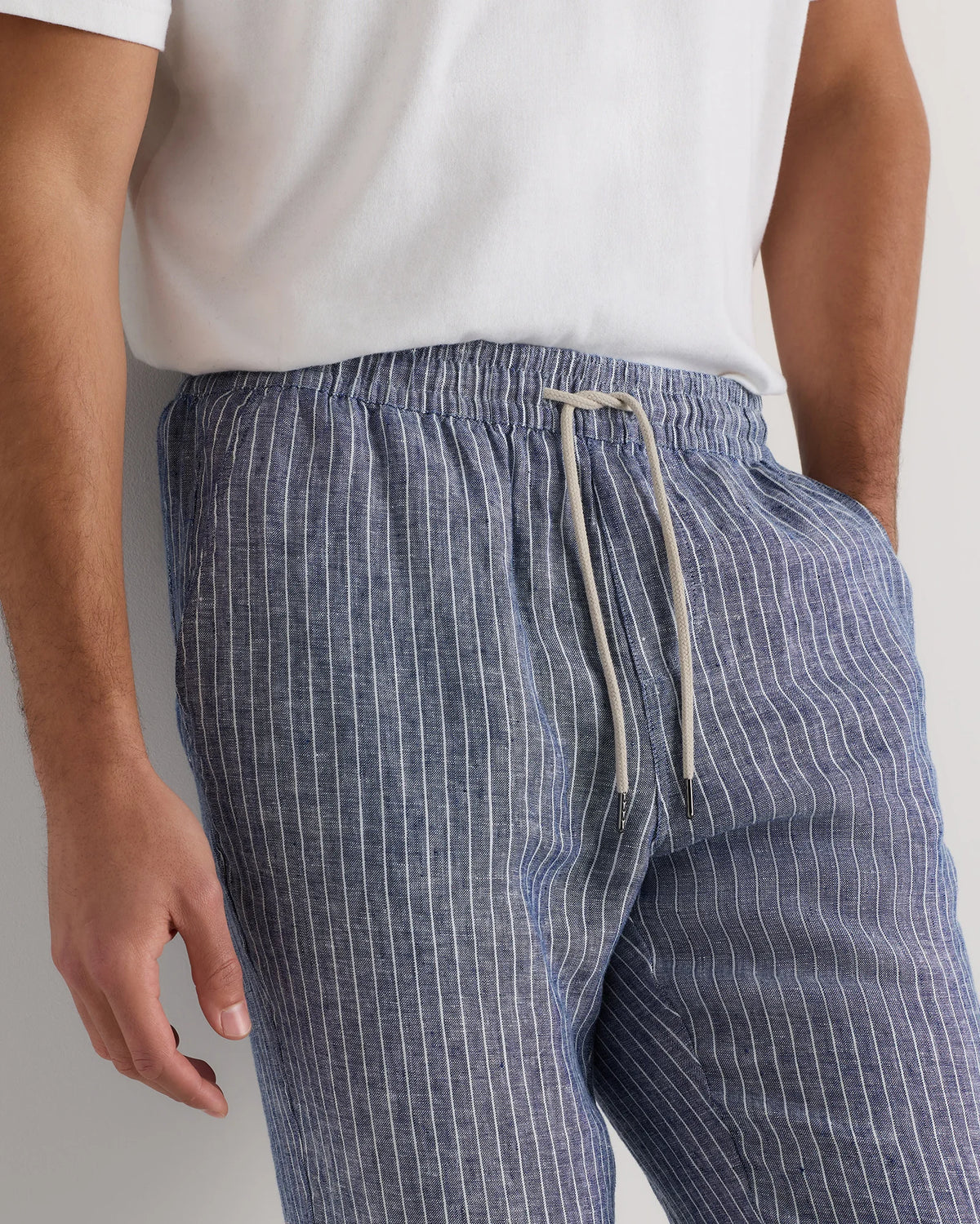 100% European Linen Drawstring Beach Pants - XS / Taupe Brown Chambray