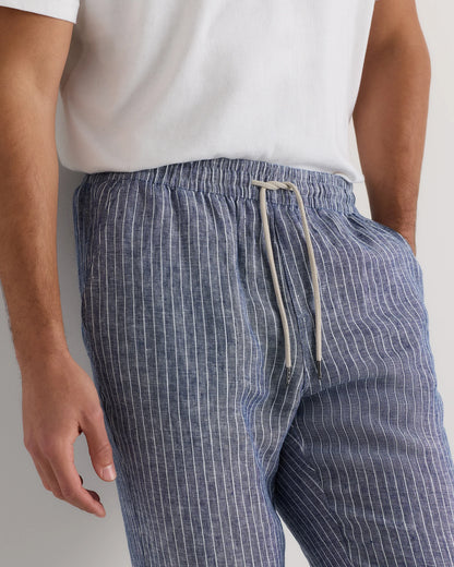 100% European Linen Drawstring Beach Pants - XS / Taupe Brown Chambray