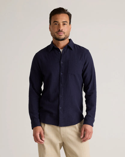 Organic Cotton Stretch Selvage Shirt - S / Mini Blue Stripe
