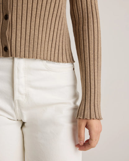 Eco-Knit Cropped Rib Cardigan - XS / Warm Taupe