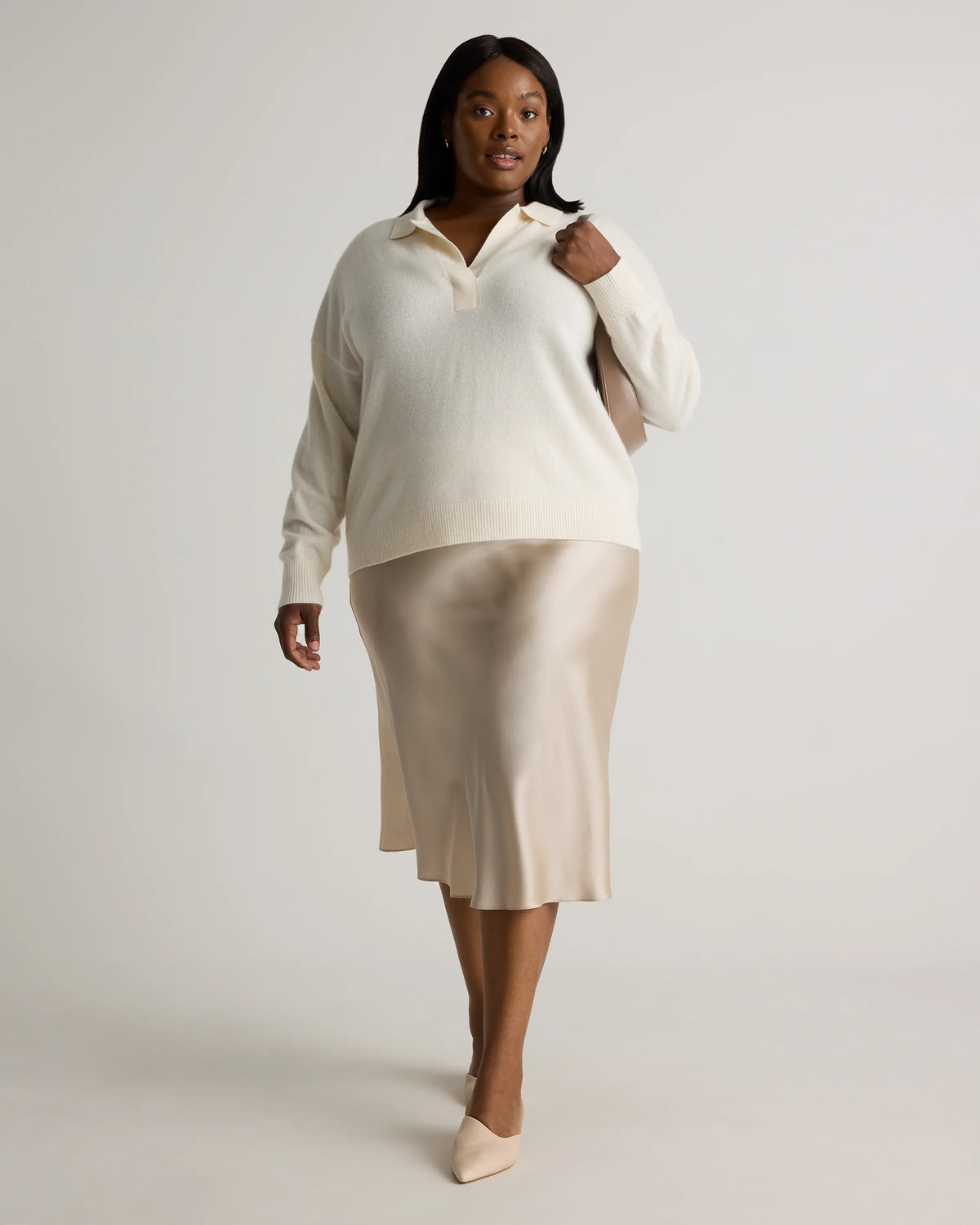 Mongolian Cashmere Polo Sweater - 1X / Ivory
