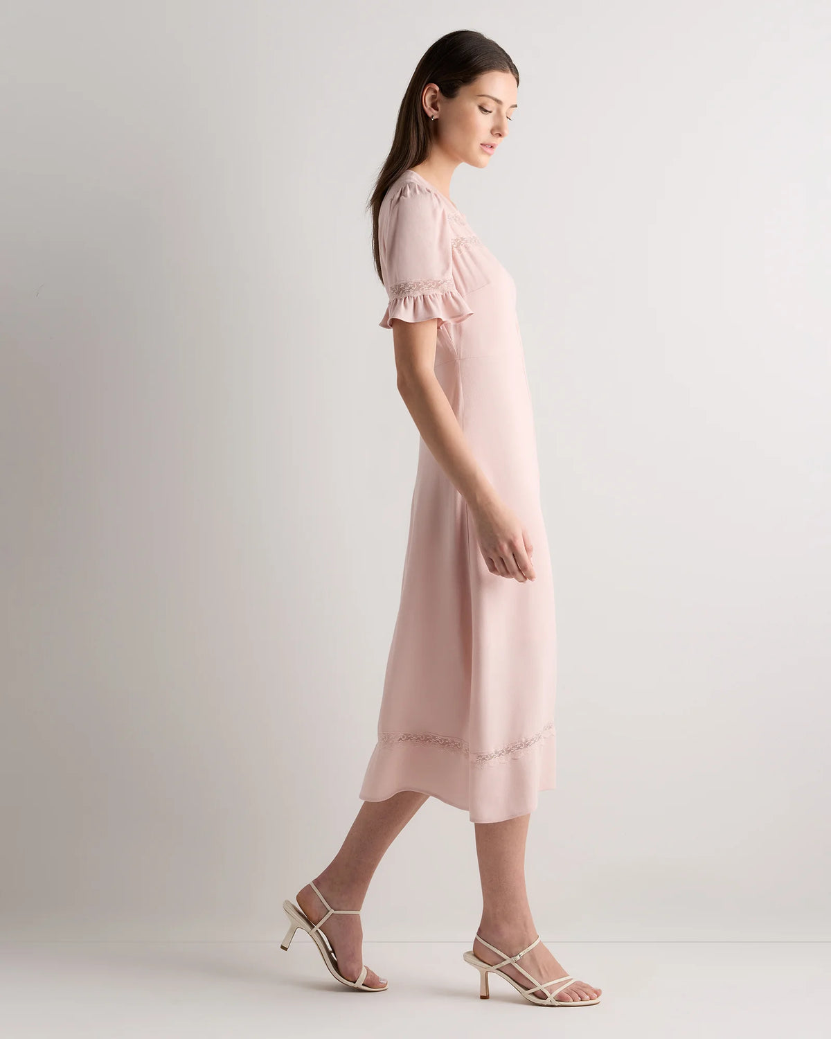 Lightweight Crepe Lace Inset Midi Dress - XS / Moonstone Blue