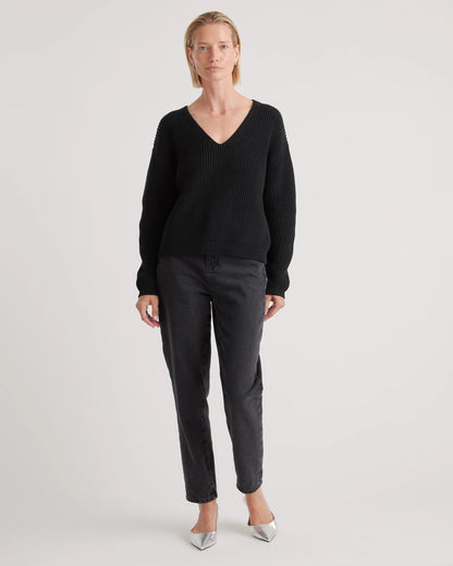 100% Organic Cotton Fisherman V-Neck Sweater - XS / Heather Brown